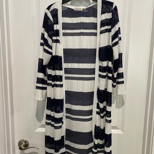 Ana & Kate Navy & White Striped Duster, Sz M